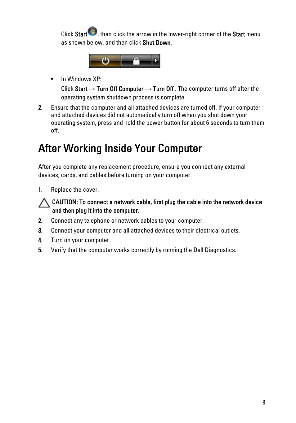 After working inside your computer | Dell Vostro 260 (Mid 2011) User Manual | Page 9 / 71