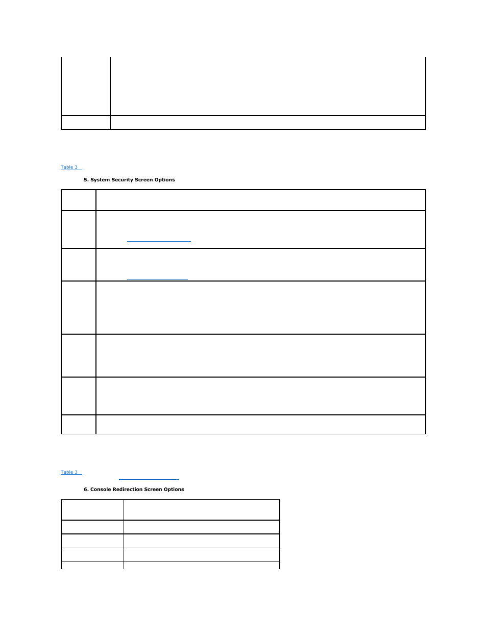 Console redirection screen, System security screen | Dell ? PowerEdge 6800 User Manual | Page 21 / 31
