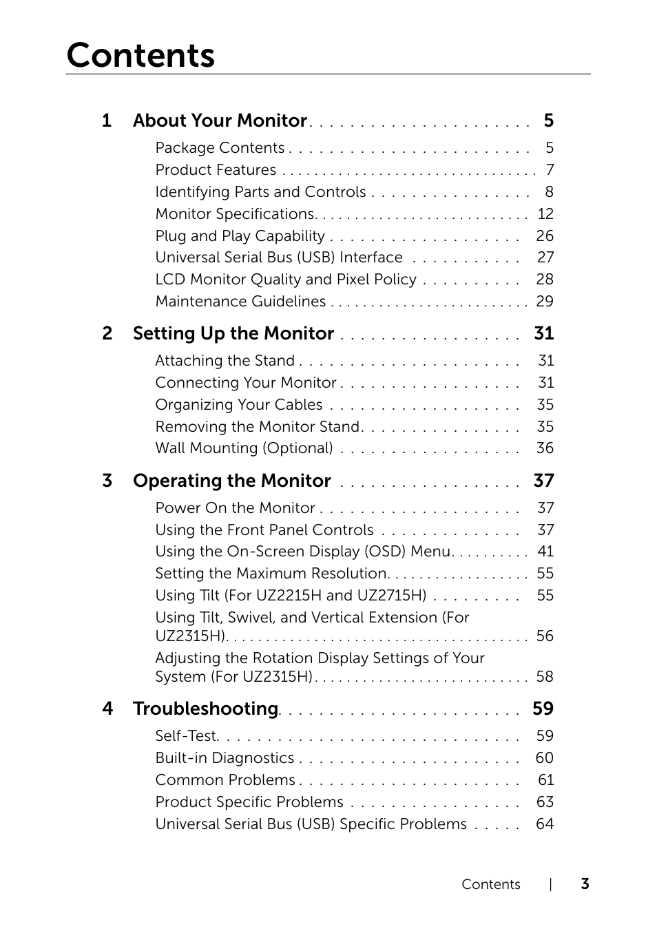 Dell UZ2715H Monitor User Manual | Page 3 / 69