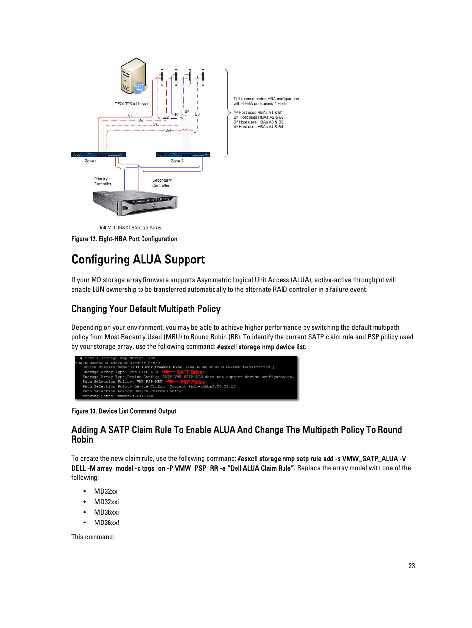 Configuring alua support, Changing your default multipath policy | Dell POWERVAULT MD3620I User Manual | Page 23 / 75