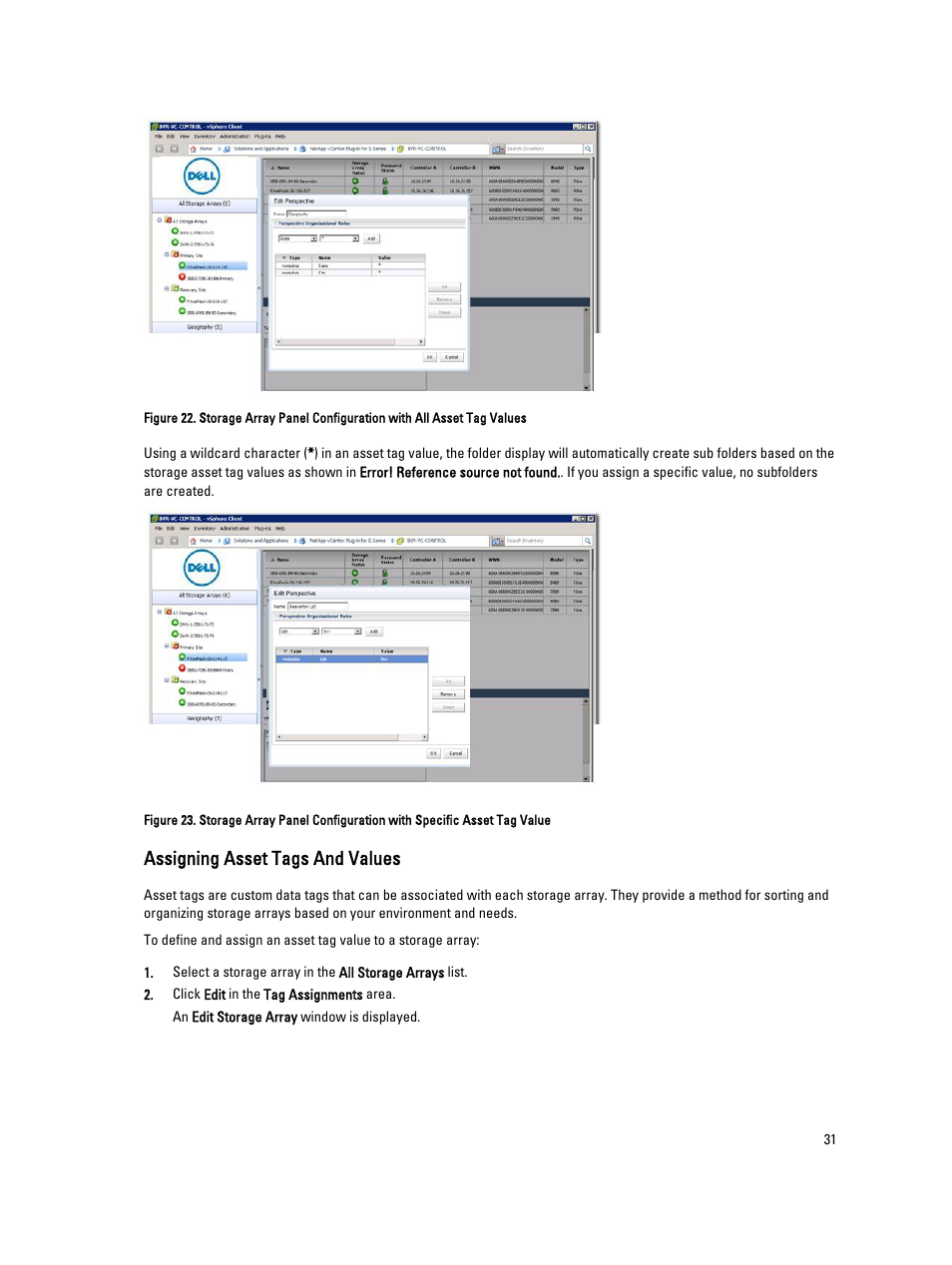Assigning asset tags and values | Dell POWERVAULT MD3620I User Manual | Page 31 / 75