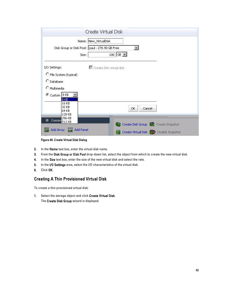 Creating a thin provisioned virtual disk | Dell POWERVAULT MD3620I User Manual | Page 49 / 75
