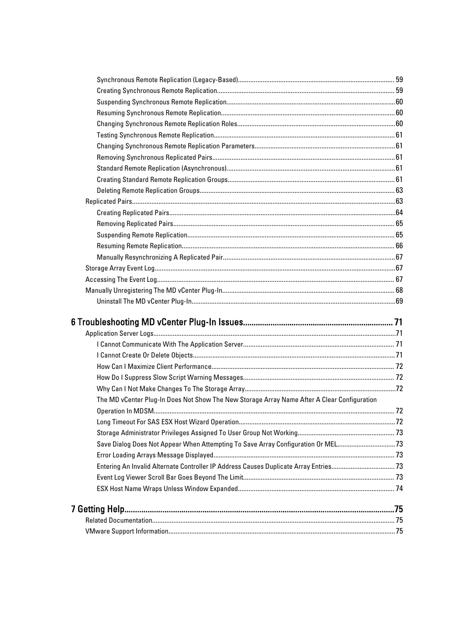 6 troubleshooting md vcenter plug-in issues, 7 getting help | Dell POWERVAULT MD3620I User Manual | Page 5 / 75