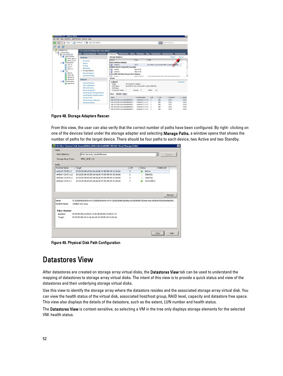 Datastores view | Dell POWERVAULT MD3620I User Manual | Page 52 / 75