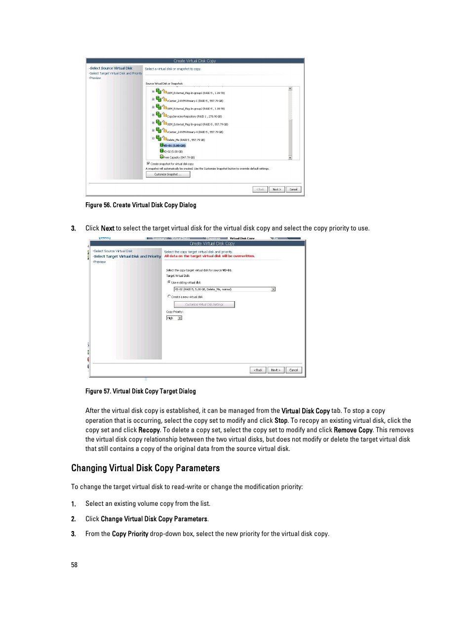 Changing virtual disk copy parameters | Dell POWERVAULT MD3620I User Manual | Page 58 / 75