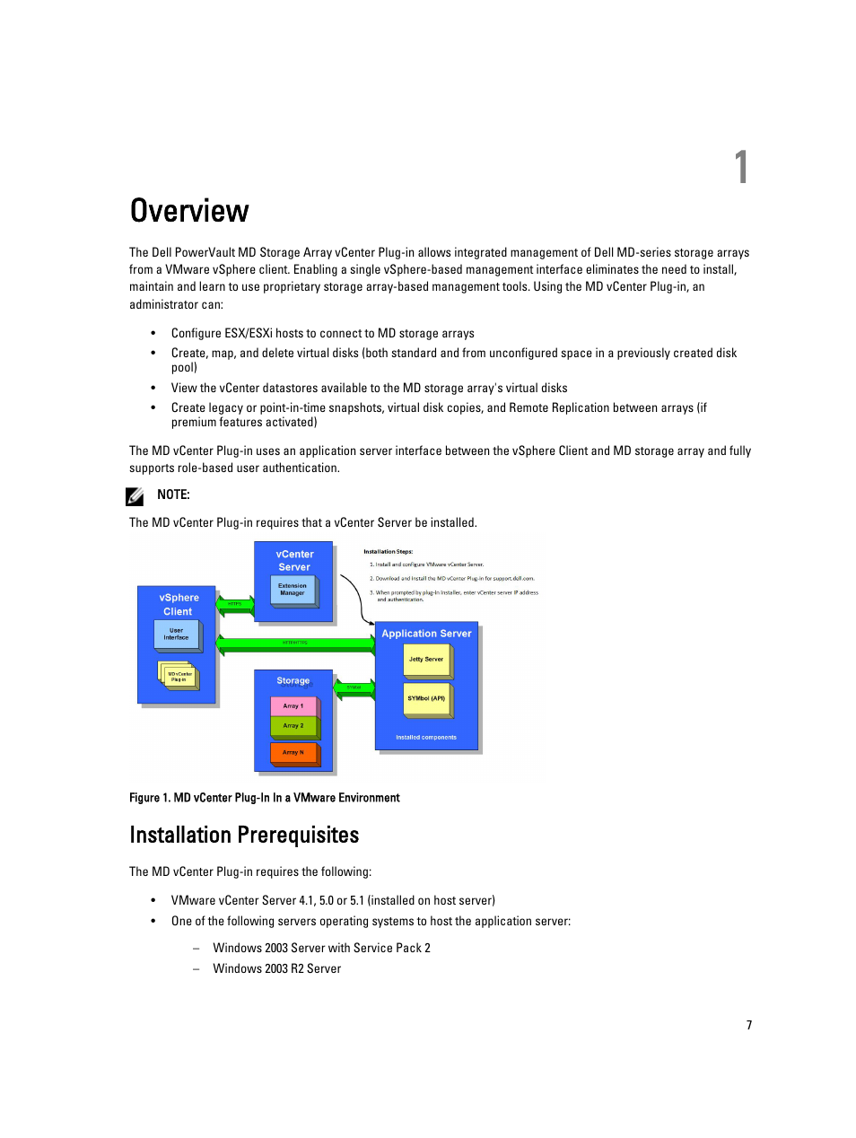 Overview, Installation prerequisites, 1 overview | Dell POWERVAULT MD3620I User Manual | Page 7 / 75