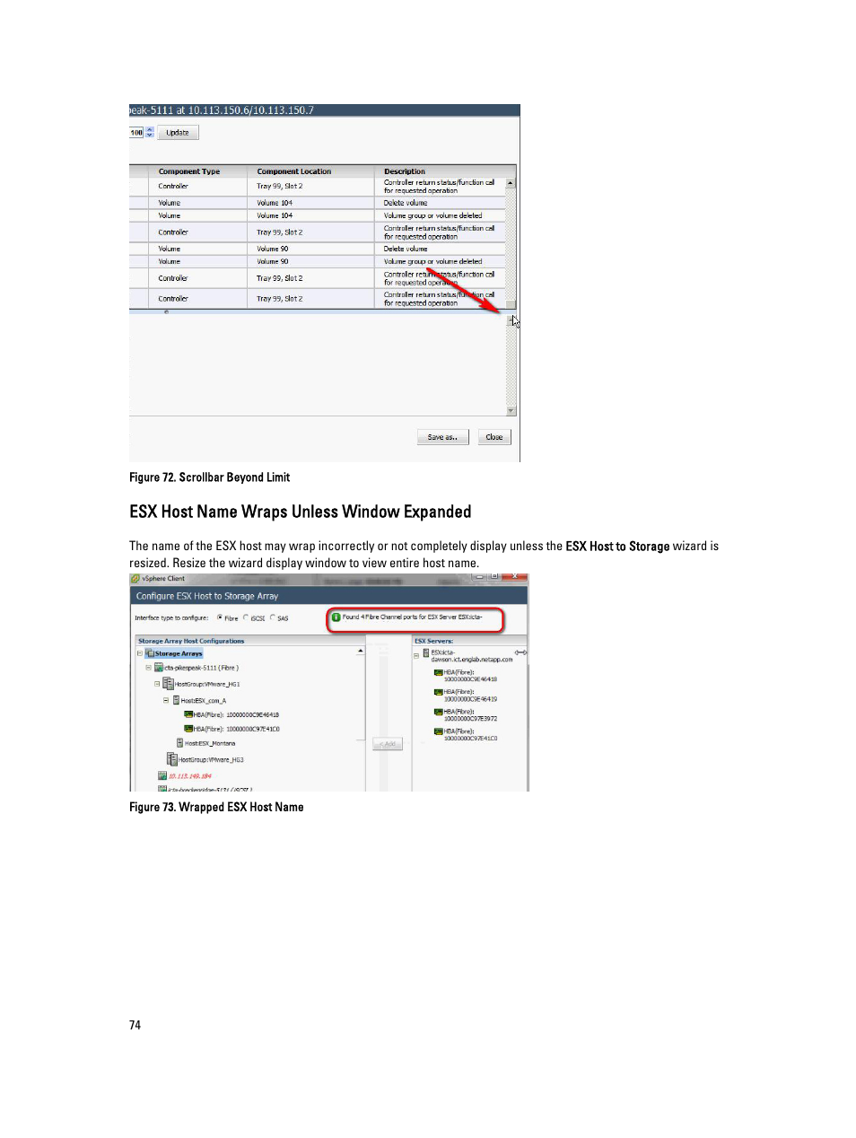 Esx host name wraps unless window expanded | Dell POWERVAULT MD3620I User Manual | Page 74 / 75