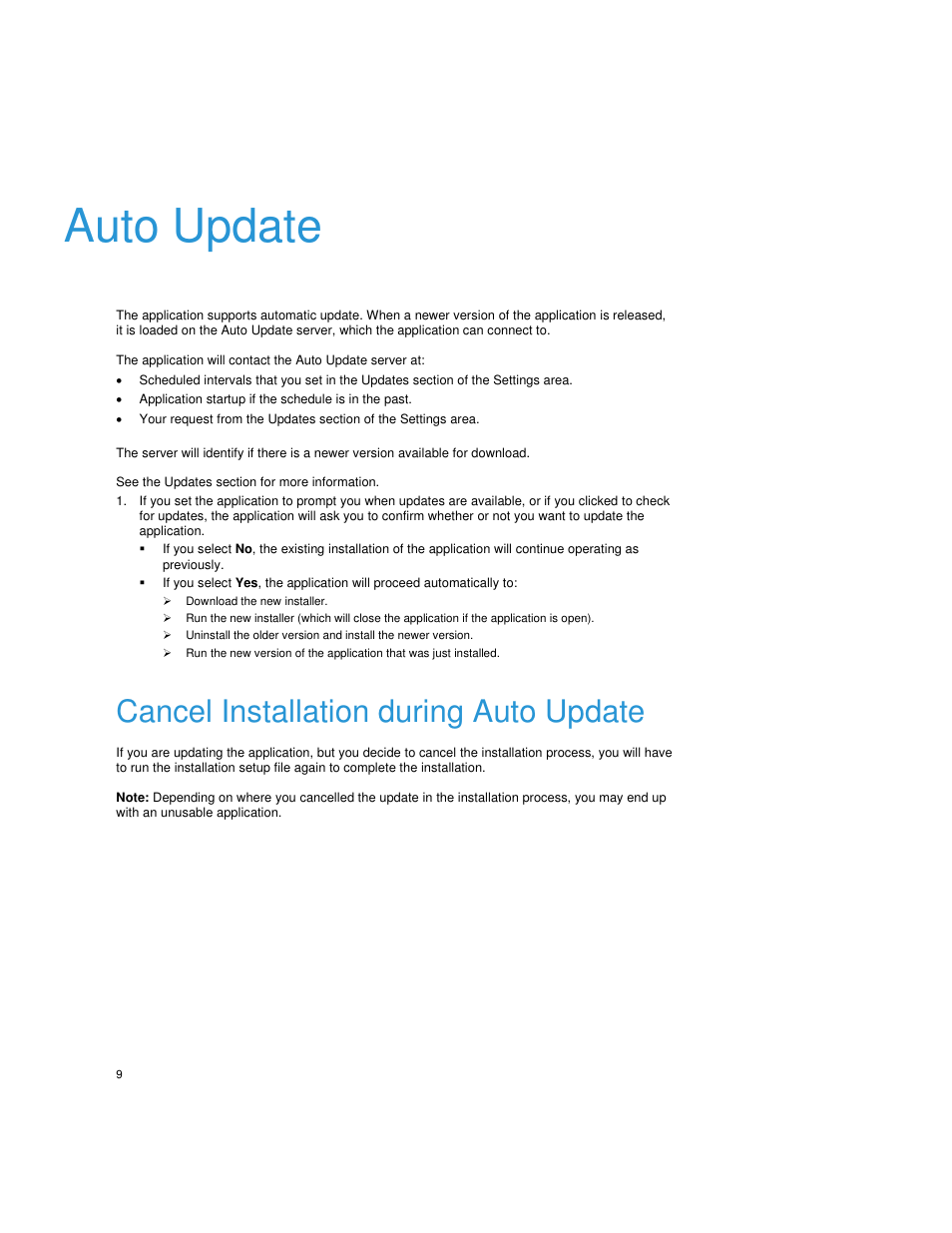 Auto update, Application startup if the schedule is in the past, Download the new installer | Cancel installation during auto update | Dell Toner  Monitoring Services User Manual | Page 13 / 92