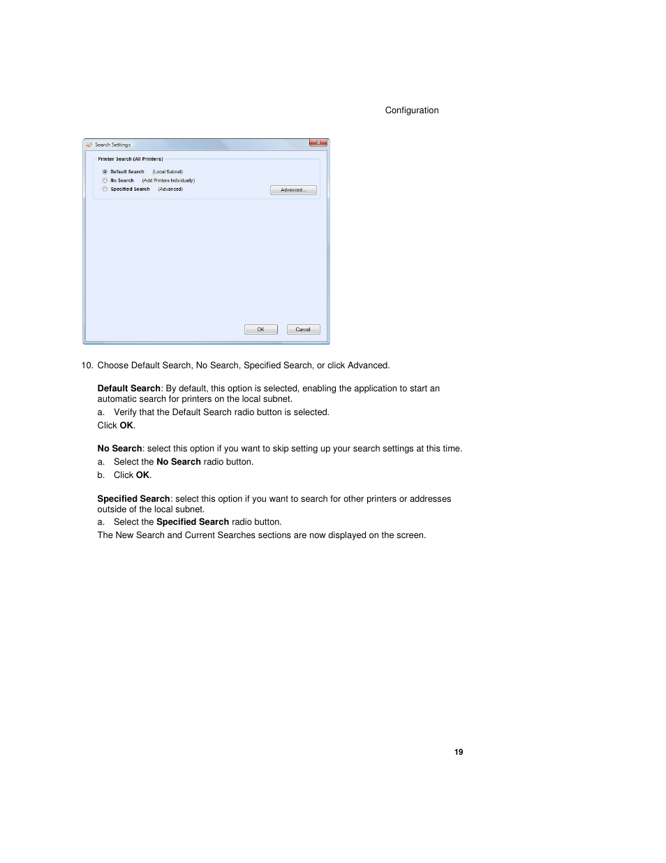 Click ok, A. select the no search radio button, B. click ok | A. select the specified search radio button | Dell Toner  Monitoring Services User Manual | Page 23 / 92