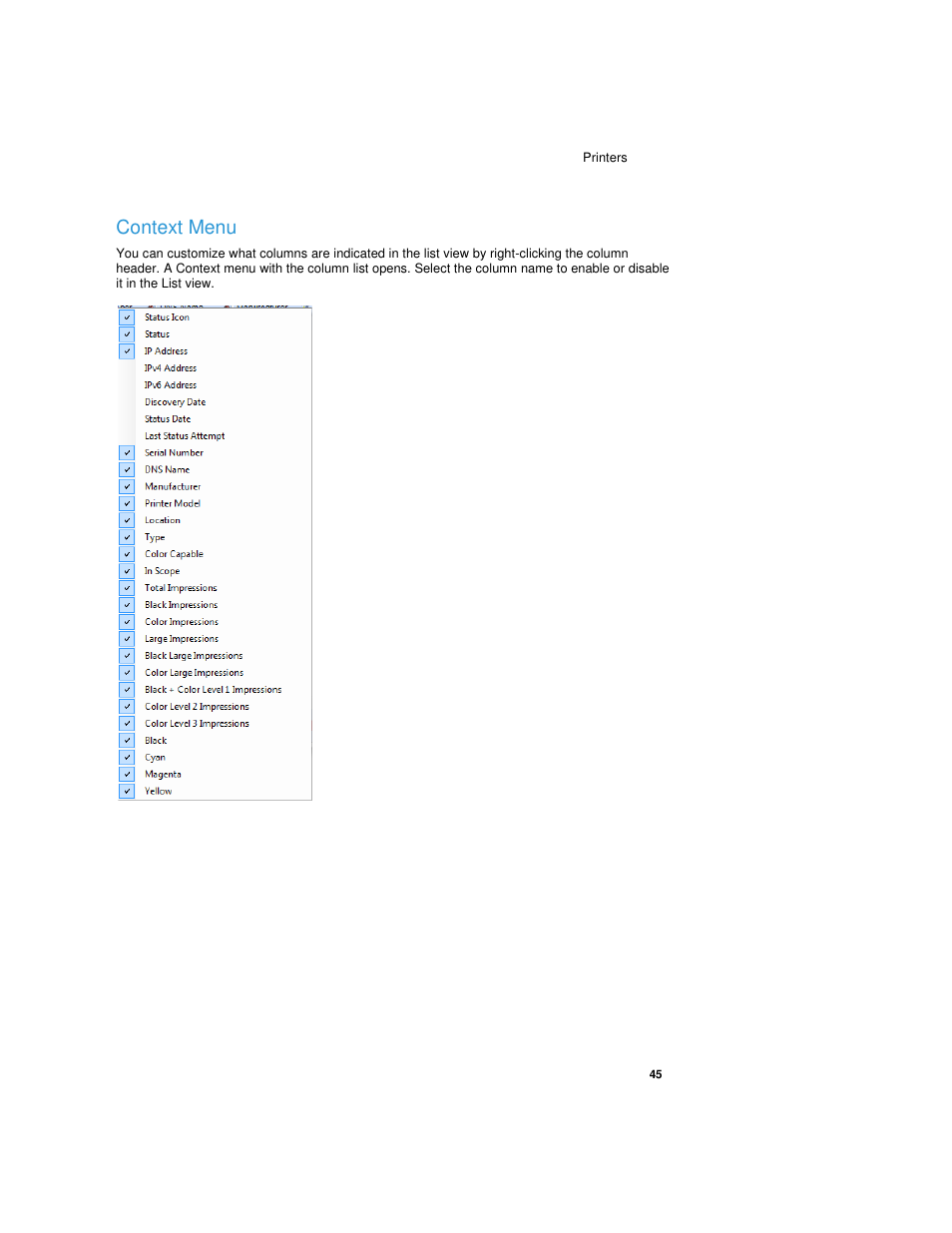 Context menu | Dell Toner  Monitoring Services User Manual | Page 49 / 92