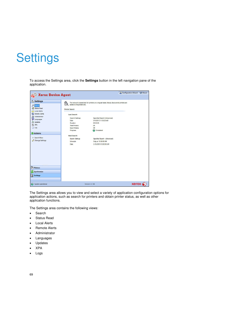 Settings, Search, Status read | Local alerts, Remote alerts, Administrator, Languages, Updates, Logs | Dell Toner  Monitoring Services User Manual | Page 73 / 92