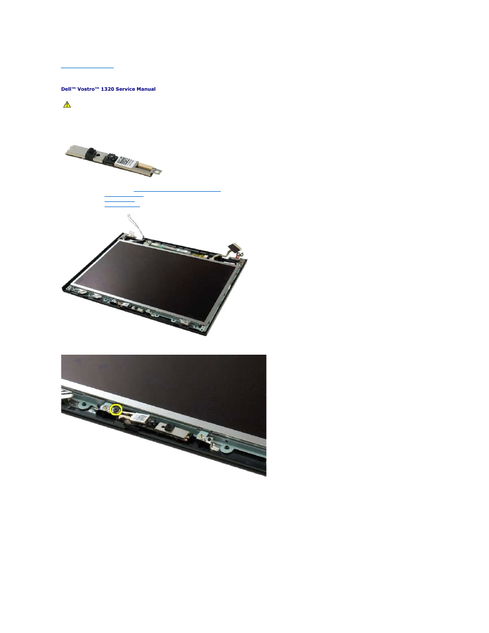 Camera, Removing the camera | Dell Vostro 1320 (Early 2009) User Manual | Page 17 / 70