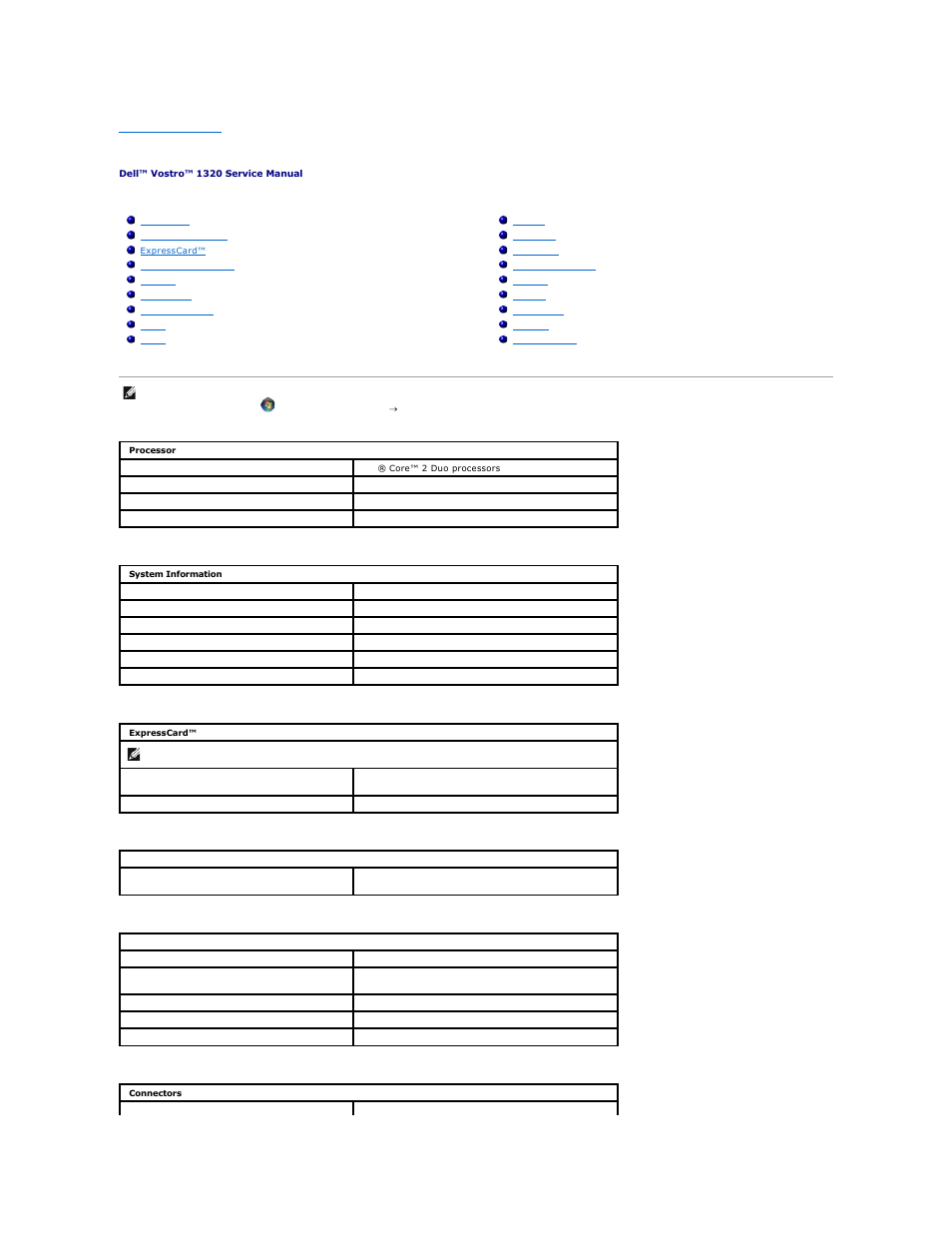 Specifications | Dell Vostro 1320 (Early 2009) User Manual | Page 6 / 70