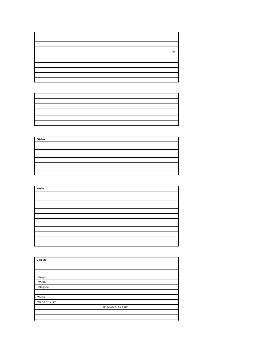 Communications, Video, Audio | Display | Dell Vostro 1320 (Early 2009) User Manual | Page 7 / 70