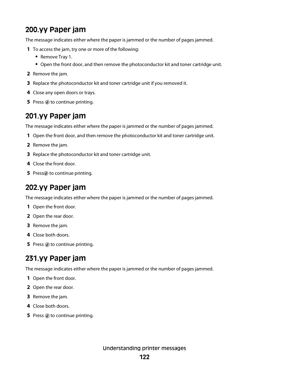 Yy paper jam | Dell 3330dn Mono Laser Printer User Manual | Page 122 / 160