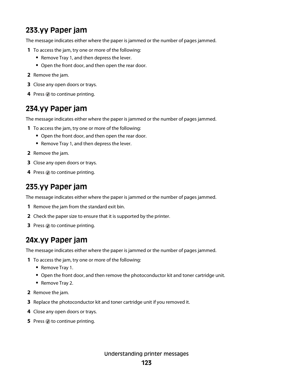 Yy paper jam, 24x.yy paper jam | Dell 3330dn Mono Laser Printer User Manual | Page 123 / 160