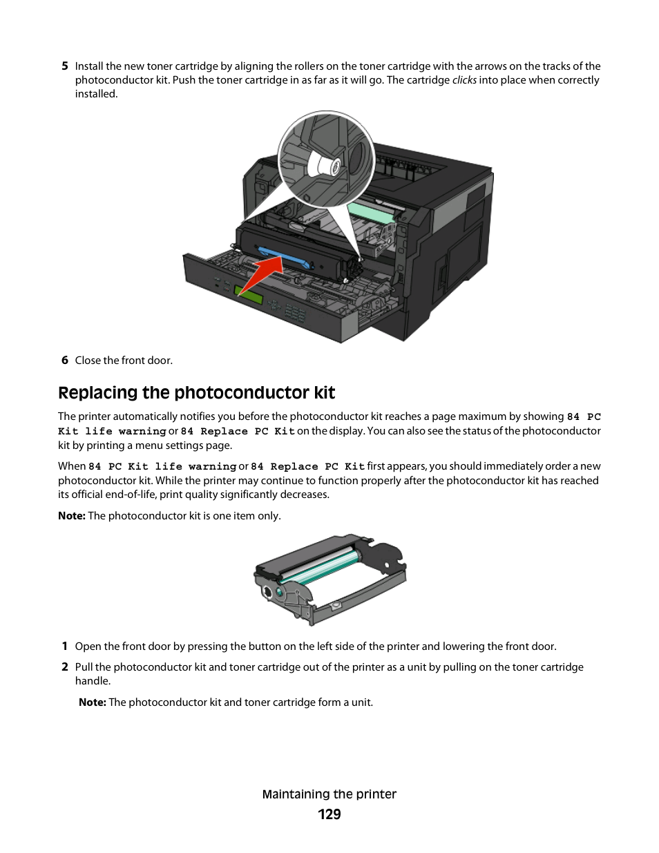 Replacing the photoconductor kit | Dell 3330dn Mono Laser Printer User Manual | Page 129 / 160