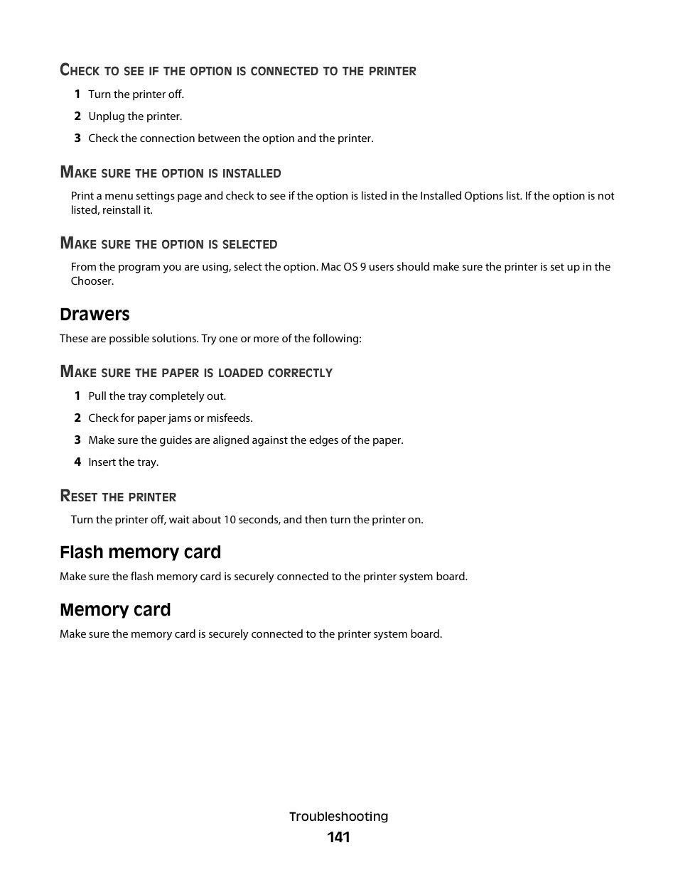 Drawers, Flash memory card, Memory card | Flash memory card memory card | Dell 3330dn Mono Laser Printer User Manual | Page 141 / 160