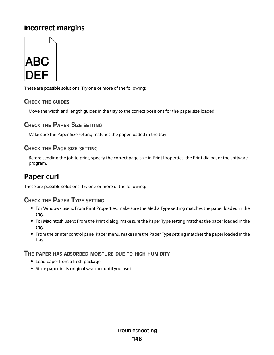 Incorrect margins, Paper curl | Dell 3330dn Mono Laser Printer User Manual | Page 146 / 160