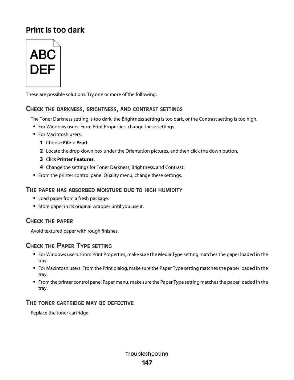 Print is too dark | Dell 3330dn Mono Laser Printer User Manual | Page 147 / 160