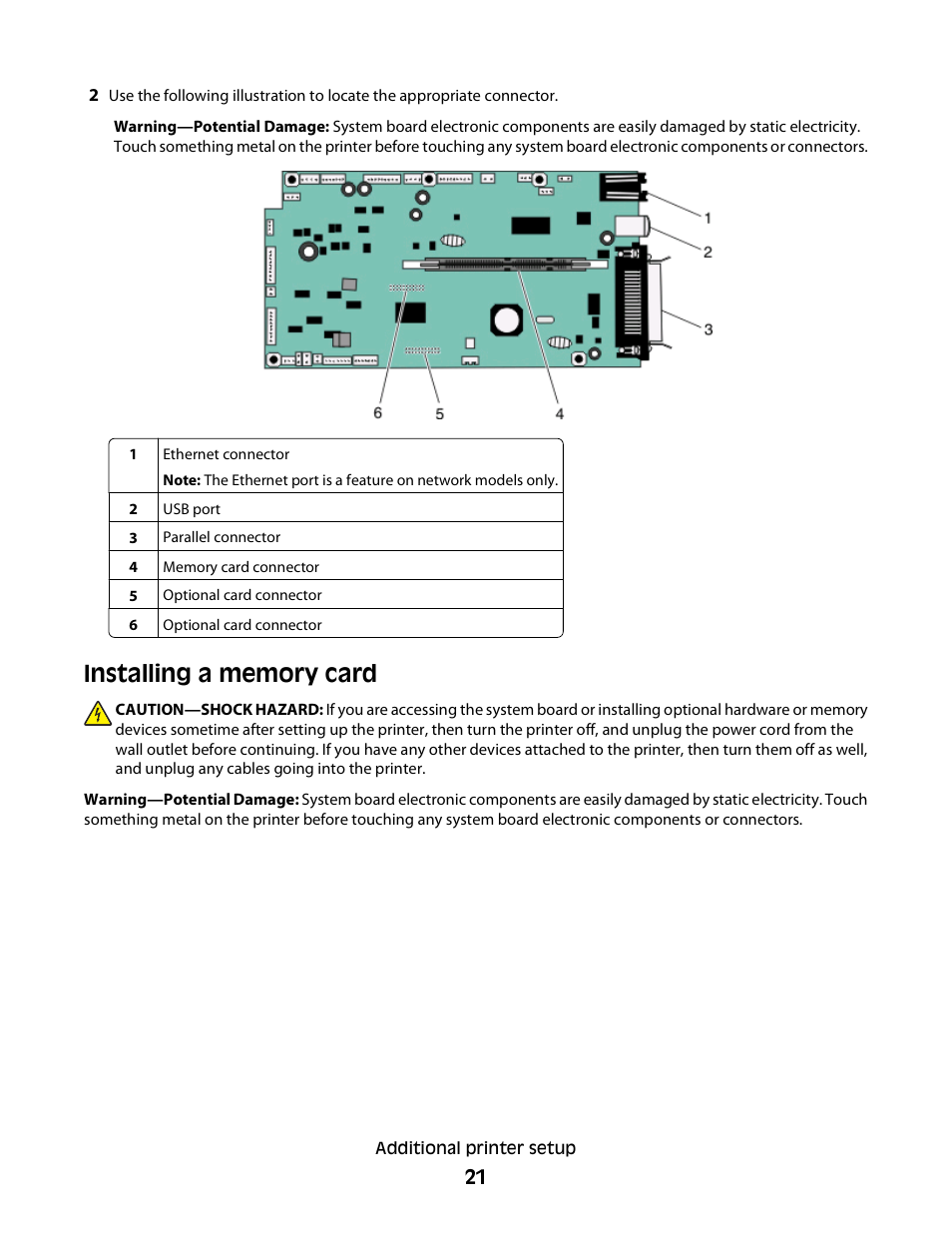 Installing a memory card | Dell 3330dn Mono Laser Printer User Manual | Page 21 / 160