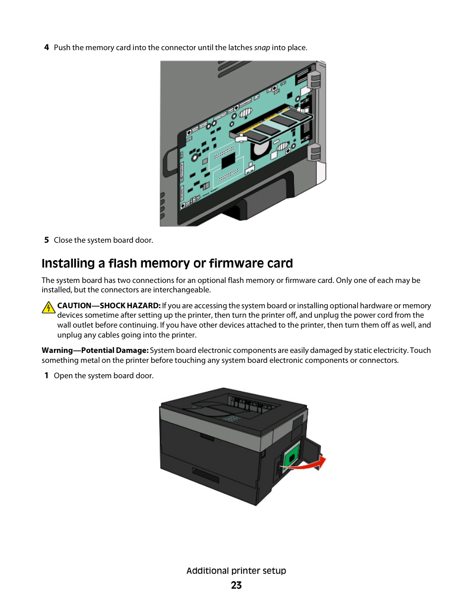 Installing a flash memory or firmware card | Dell 3330dn Mono Laser Printer User Manual | Page 23 / 160