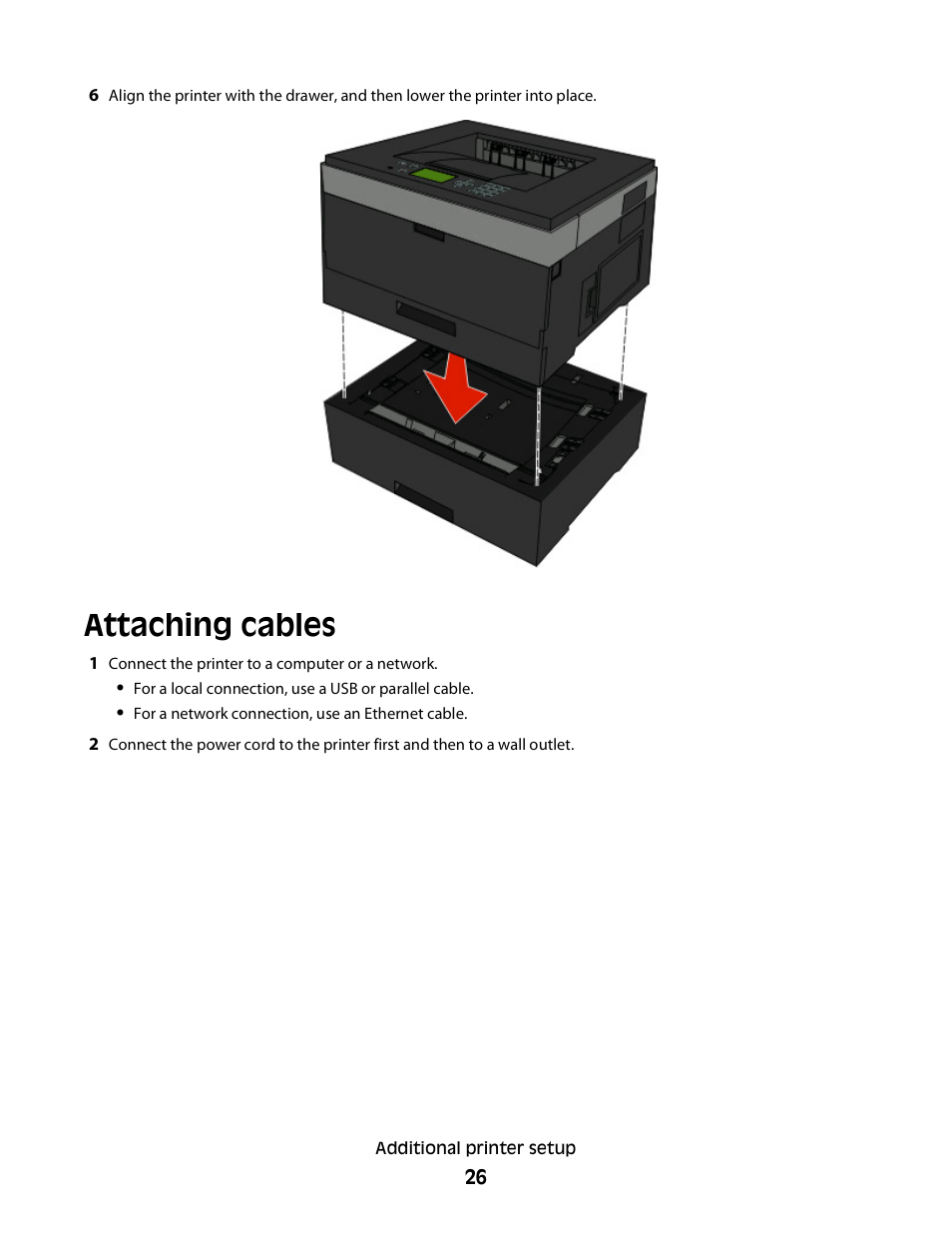 Attaching cables | Dell 3330dn Mono Laser Printer User Manual | Page 26 / 160