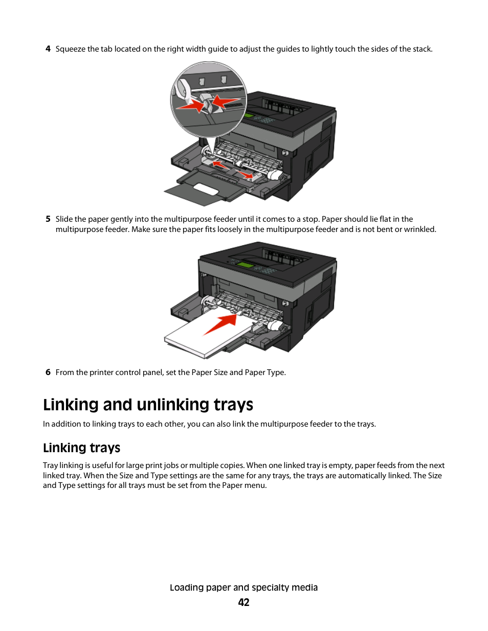 Linking and unlinking trays, Linking trays | Dell 3330dn Mono Laser Printer User Manual | Page 42 / 160