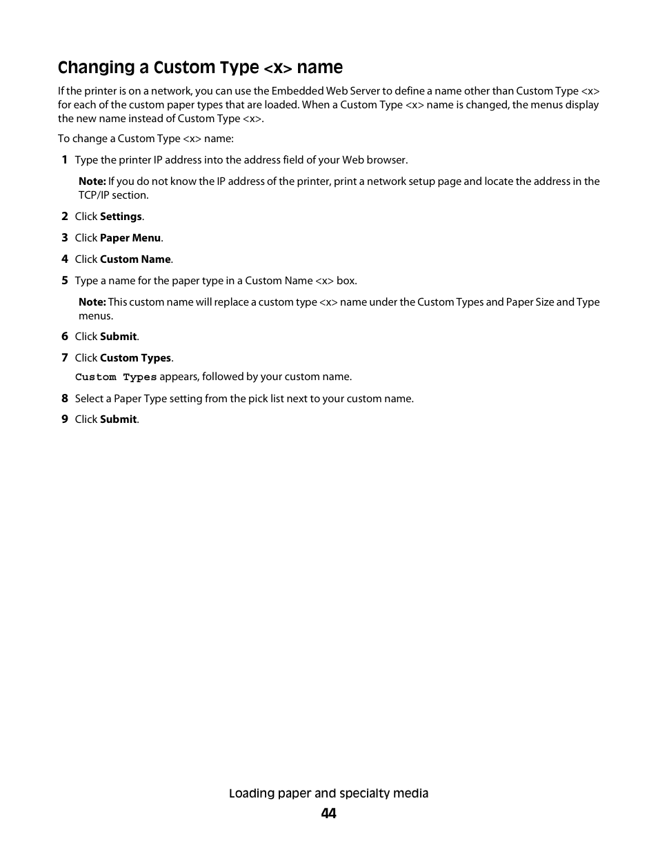 Changing a custom type <x> name | Dell 3330dn Mono Laser Printer User Manual | Page 44 / 160