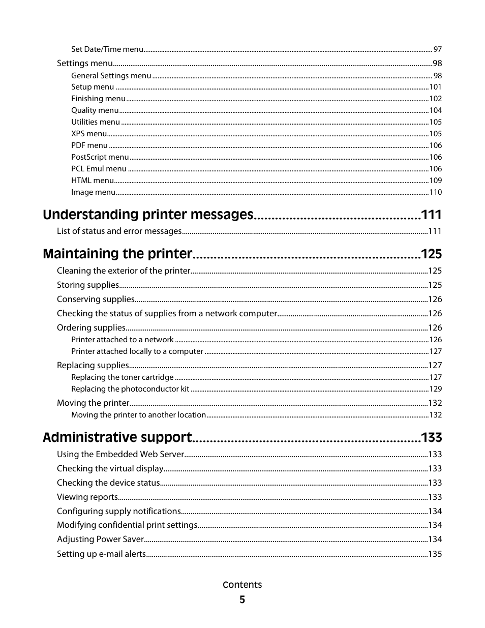 Understanding printer messages, Maintaining the printer, Administrative support | Dell 3330dn Mono Laser Printer User Manual | Page 5 / 160