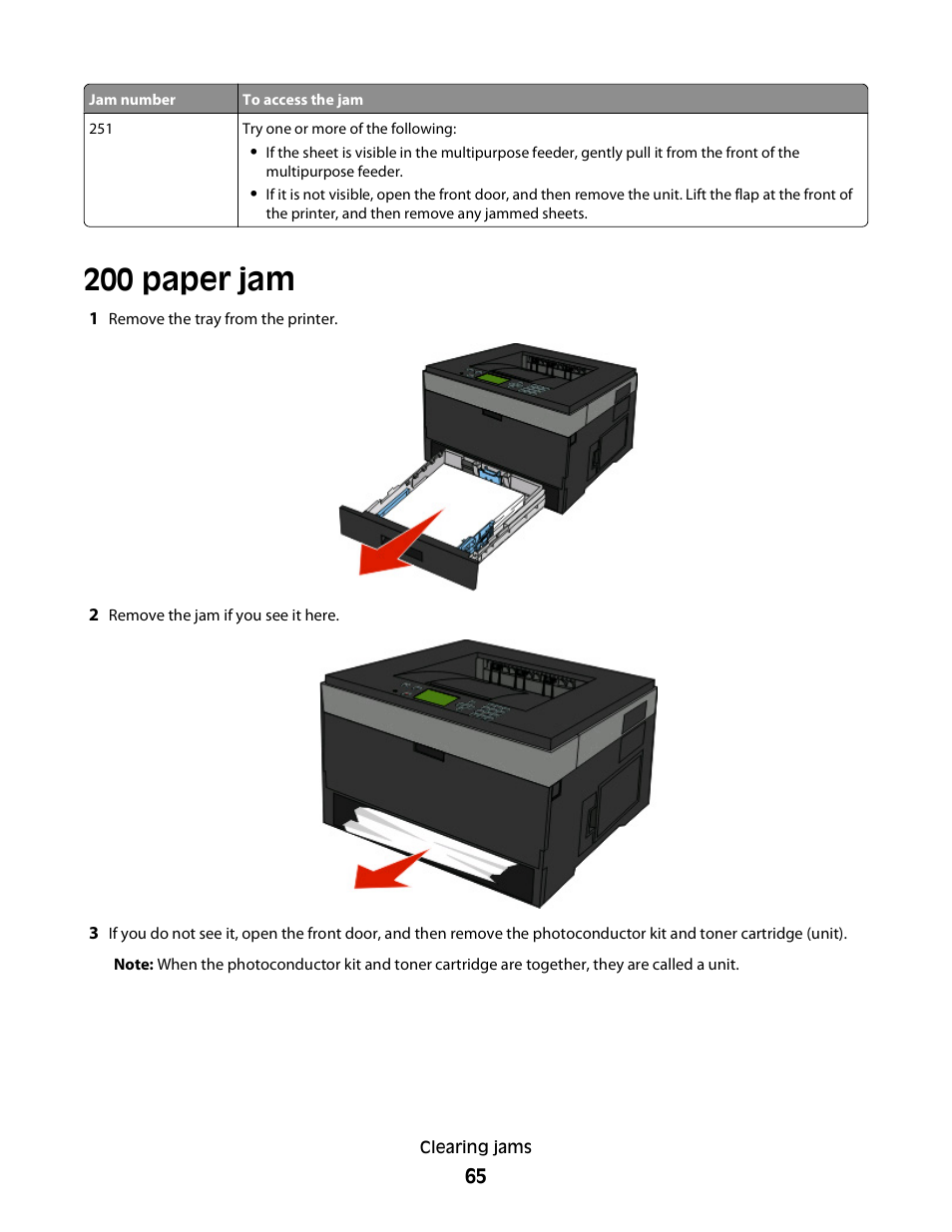 200 paper jam | Dell 3330dn Mono Laser Printer User Manual | Page 65 / 160