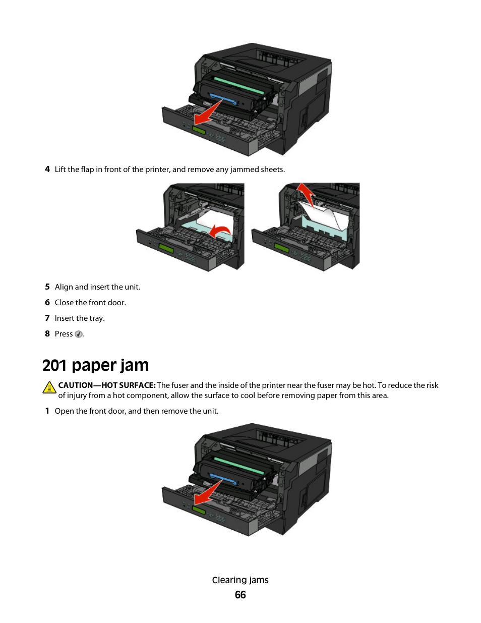 201 paper jam | Dell 3330dn Mono Laser Printer User Manual | Page 66 / 160