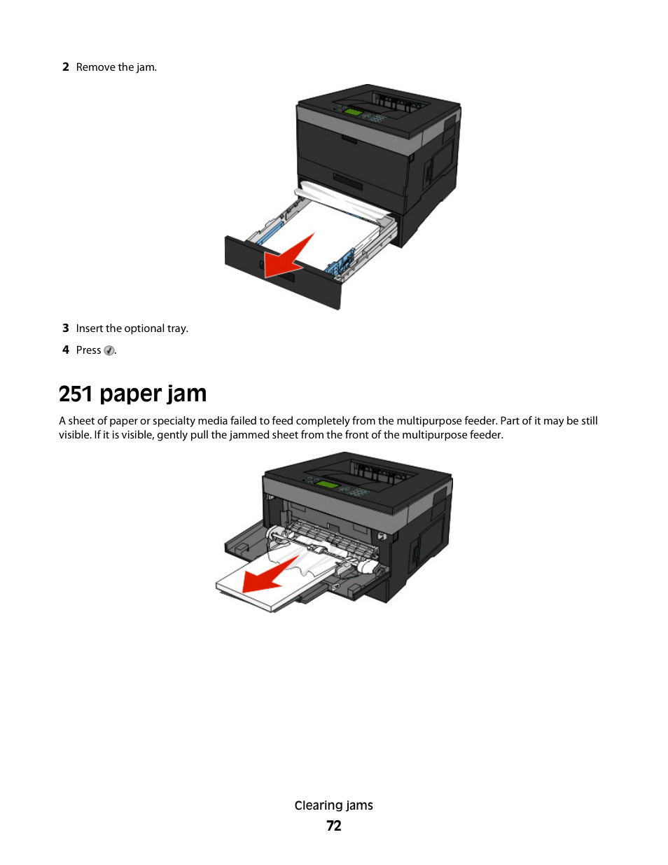 251 paper jam | Dell 3330dn Mono Laser Printer User Manual | Page 72 / 160