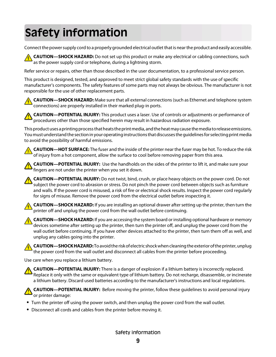 Safety information | Dell 3330dn Mono Laser Printer User Manual | Page 9 / 160