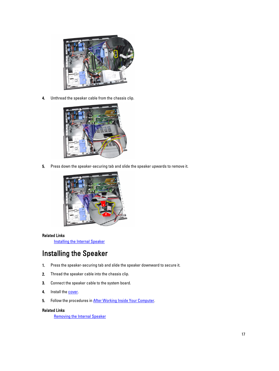 Installing the speaker | Dell OptiPlex 3010 (Mid 2012) User Manual | Page 17 / 61