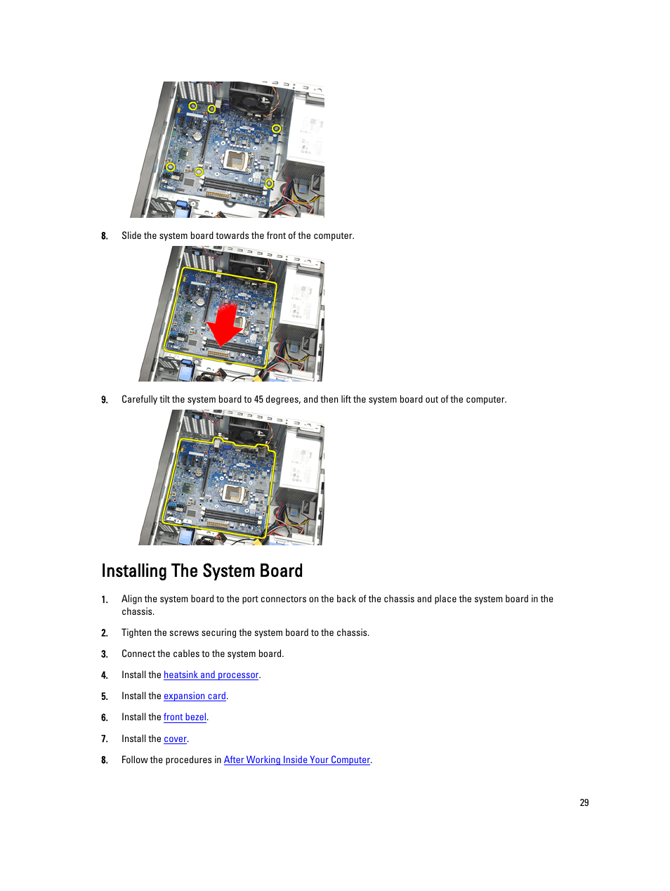 Installing the system board | Dell OptiPlex 3010 (Mid 2012) User Manual | Page 29 / 61