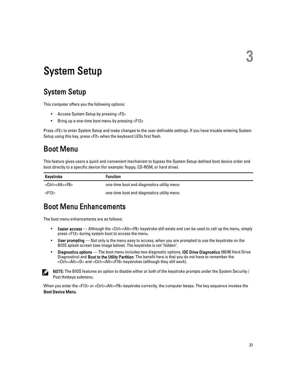 System setup, Boot menu, Boot menu enhancements | 3 system setup | Dell OptiPlex 3010 (Mid 2012) User Manual | Page 31 / 61