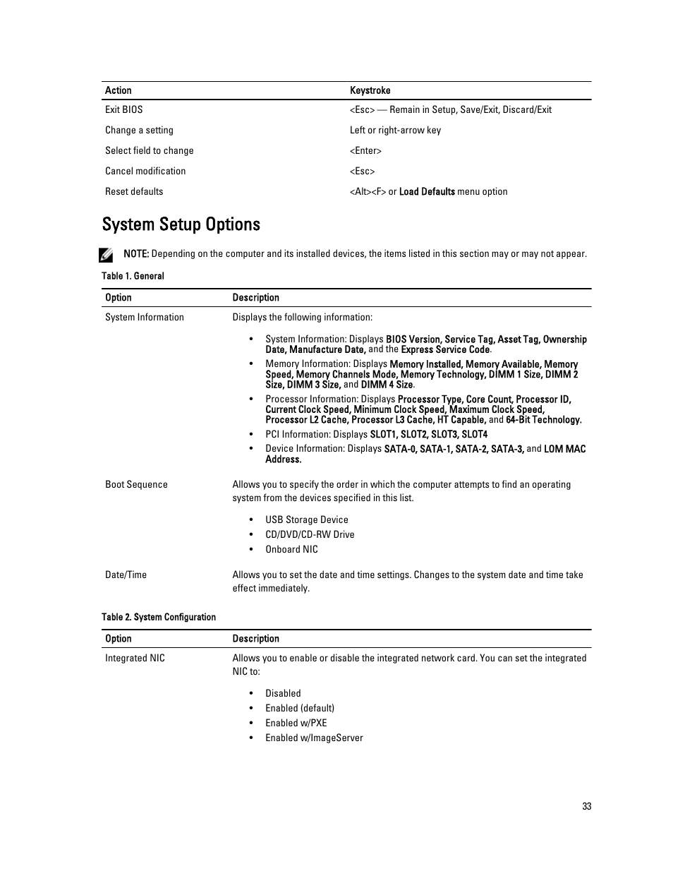 System setup options | Dell OptiPlex 3010 (Mid 2012) User Manual | Page 33 / 61