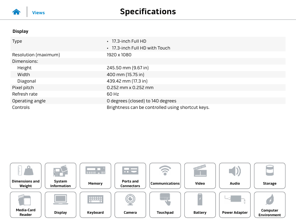 Display, Specifications | Dell Alienware 17 R2 (Early 2015) User Manual | Page 16 / 23