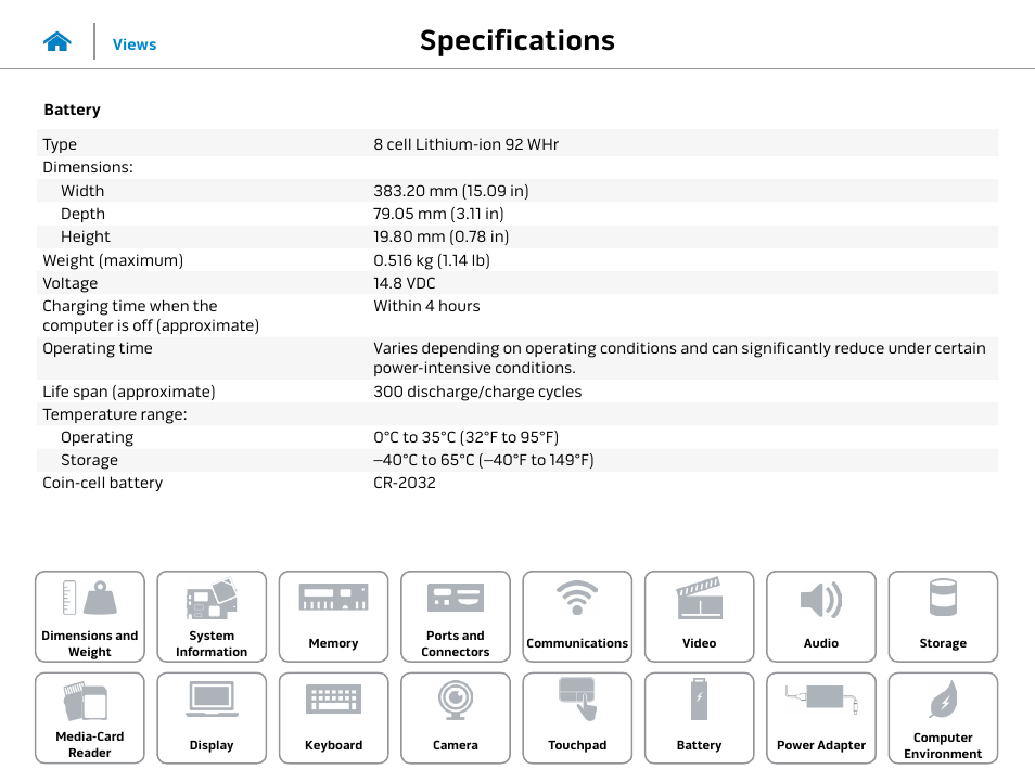 Battery, Specifications | Dell Alienware 17 R2 (Early 2015) User Manual | Page 21 / 23