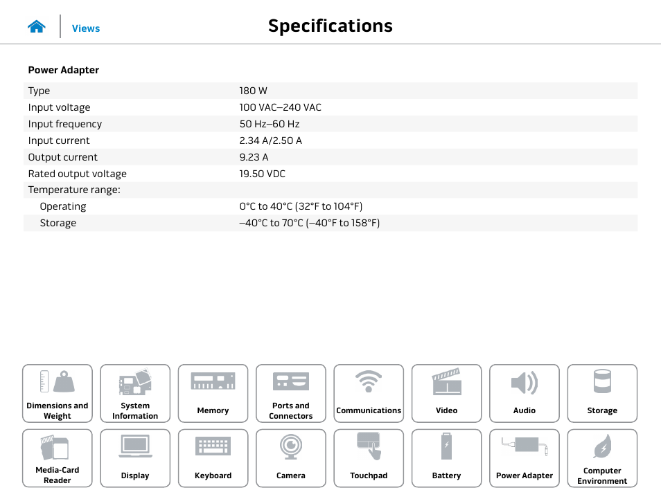 Power adapter, Specifications | Dell Alienware 17 R2 (Early 2015) User Manual | Page 22 / 23