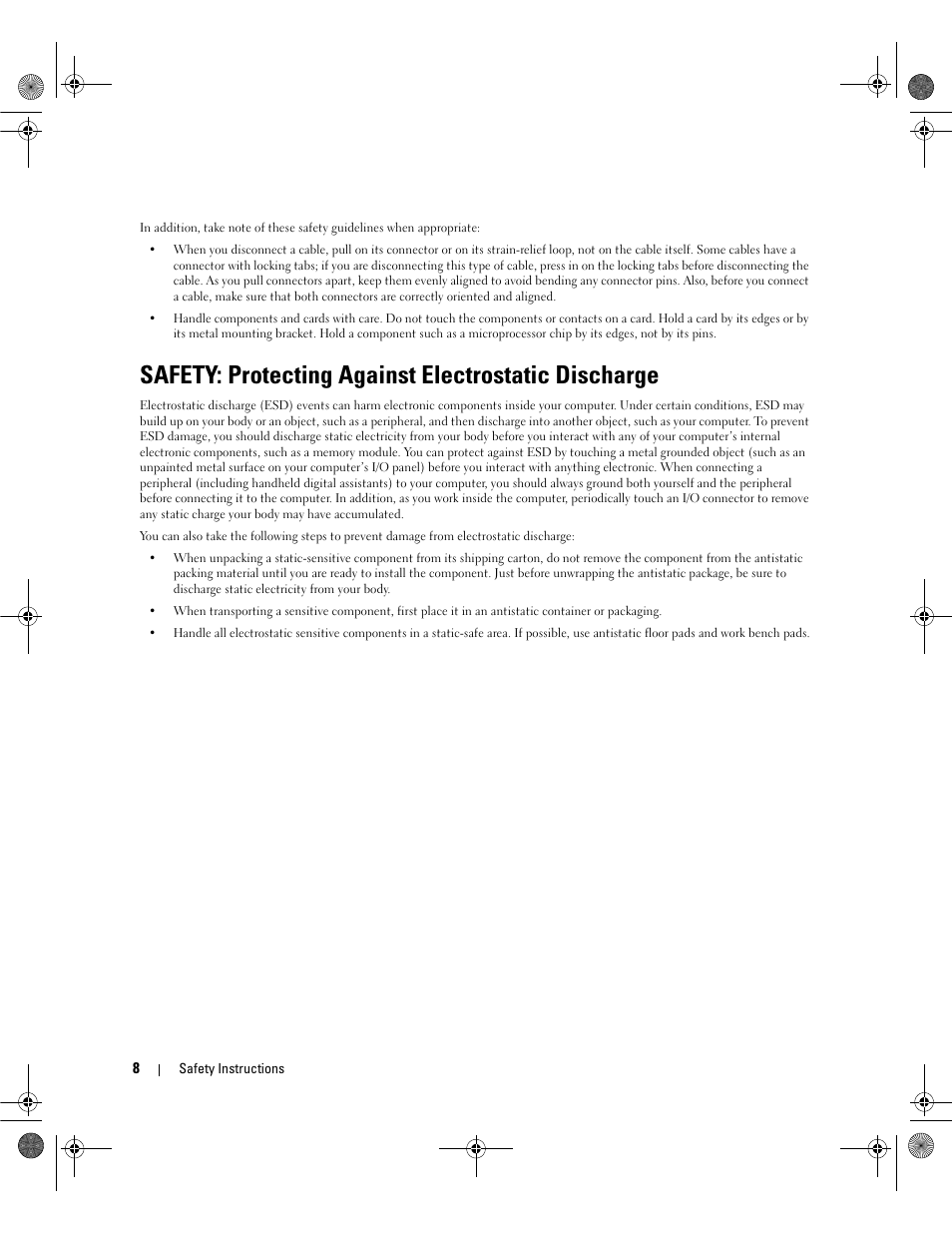 Safety: protecting against electrostatic discharge | Dell Serial Attached SCSI Host Bus Adapter 5i Integrated and 5E Adapter User Manual | Page 10 / 58