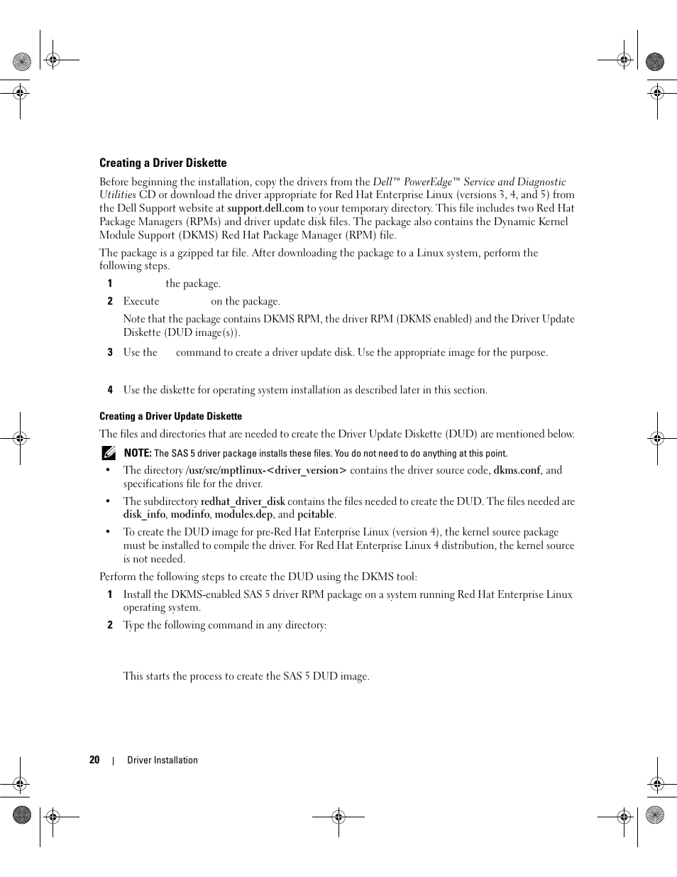 Creating a driver diskette | Dell Serial Attached SCSI Host Bus Adapter 5i Integrated and 5E Adapter User Manual | Page 22 / 58