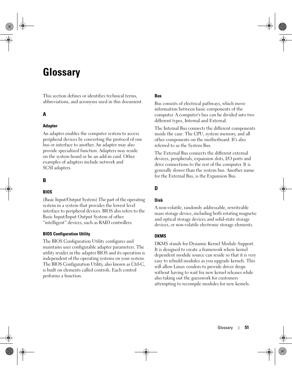 Glossary | Dell Serial Attached SCSI Host Bus Adapter 5i Integrated and 5E Adapter User Manual | Page 53 / 58