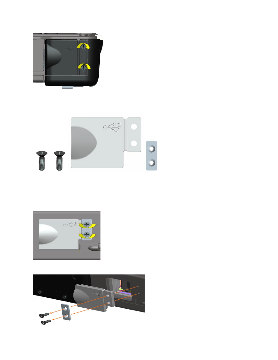 8 usb rear door, 1 removing usb rear door | Dell Latitude D630 XFR (Early 2008) User Manual | Page 34 / 106