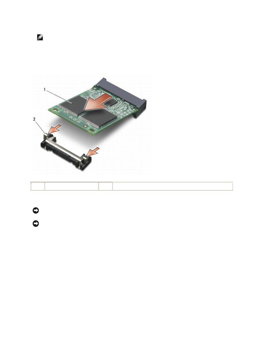 2 installing the flash cache module | Dell Latitude D630 XFR (Early 2008) User Manual | Page 74 / 106