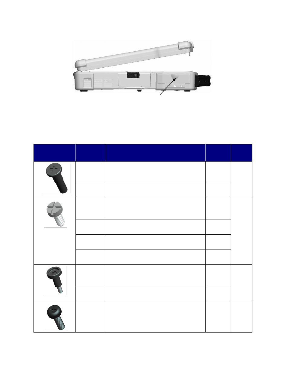 Crew, Hart, 4 screw chart | Dell Latitude D630 XFR (Early 2008) User Manual | Page 8 / 106