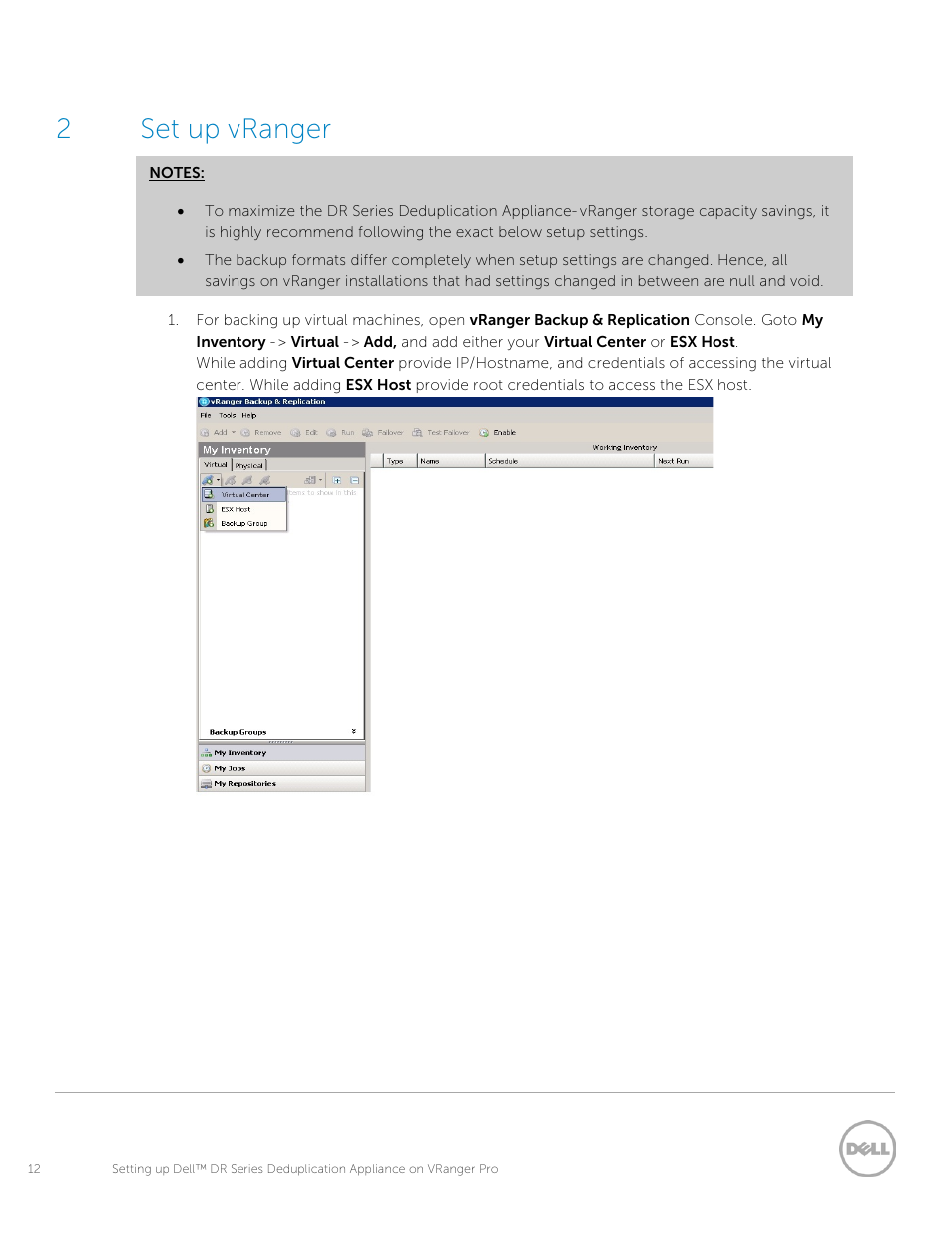 2 set up vranger, Set up vranger, 2set up vranger | Dell PowerVault DR2000v User Manual | Page 12 / 26