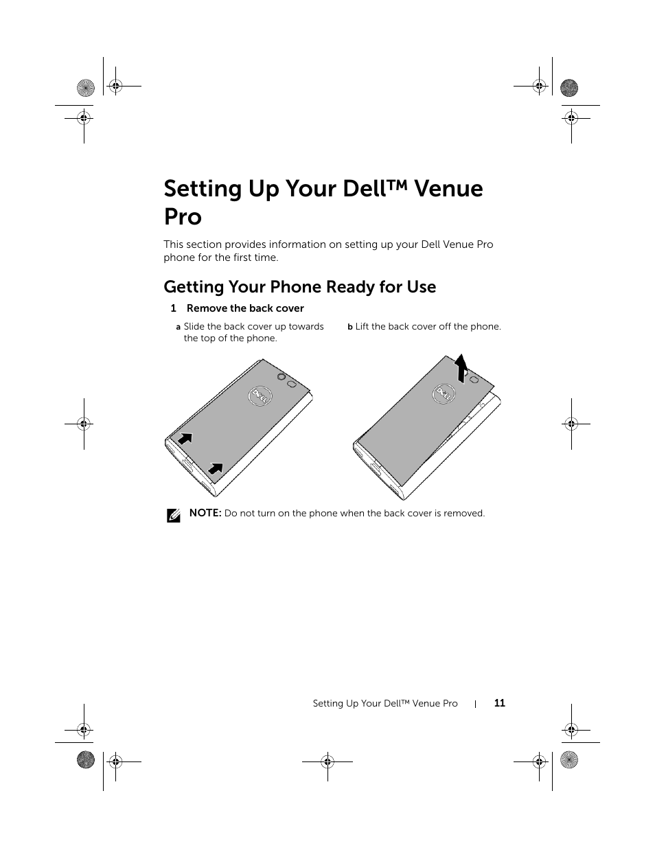 Setting up your dell™ venue pro, Getting your phone ready for use | Dell Mobile Venue Pro User Manual | Page 11 / 107