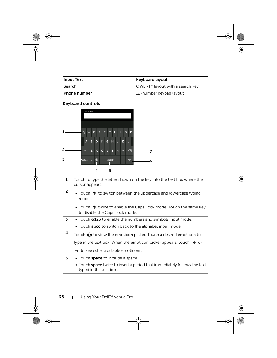 Keyboard controls | Dell Mobile Venue Pro User Manual | Page 36 / 107